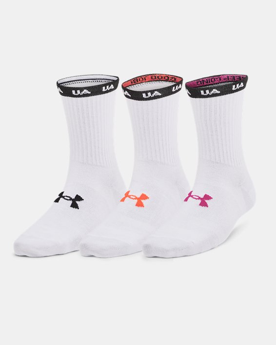 Women's UA Essential 3-Pack Mid Crew Socks, White, pdpMainDesktop image number 0